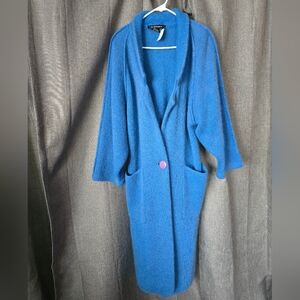 Vtg 90s I.B. Diffusion Wool/Mohair Blend Cobalt Blue Long Cardigan Collared M